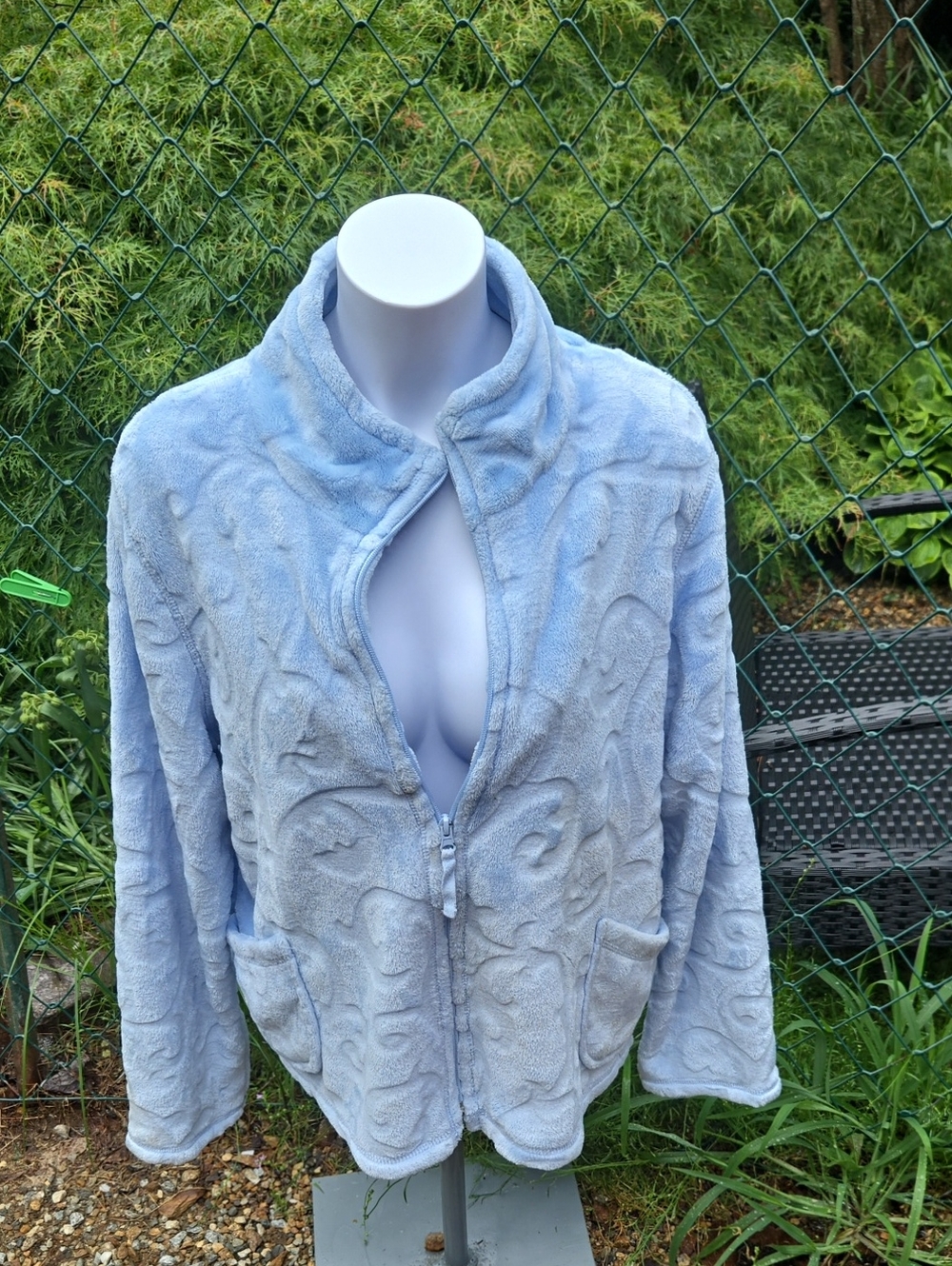 croft & barrow Light Blue Plush Zip Teddy Jacket